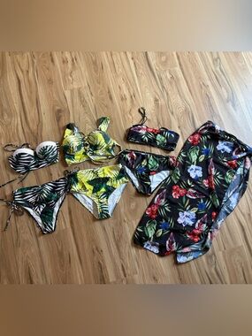 Tropical Floral Bikini Bundle with Matching Cover-Up Sarong size Small